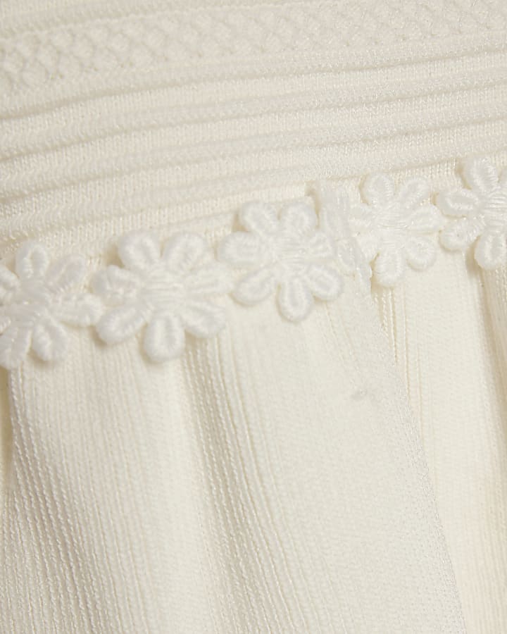 Girls White Floral Skirt Set