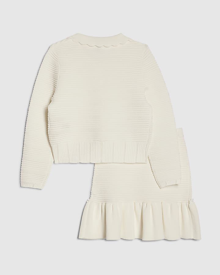 Girls White Floral Skirt Set