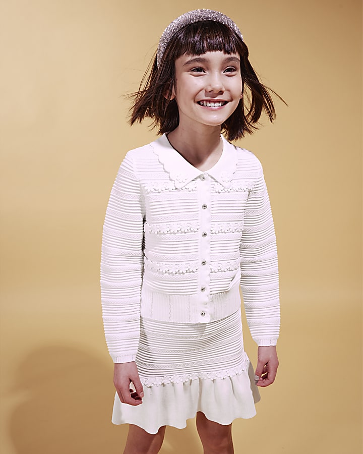 Girls White Floral Skirt Set