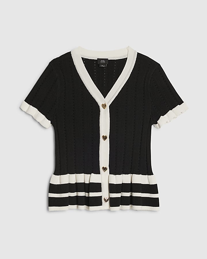 Girls Black Stripe Peplum Top