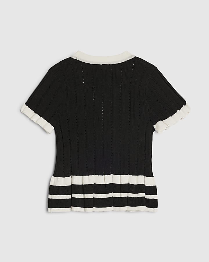 Girls Black Stripe Peplum Top