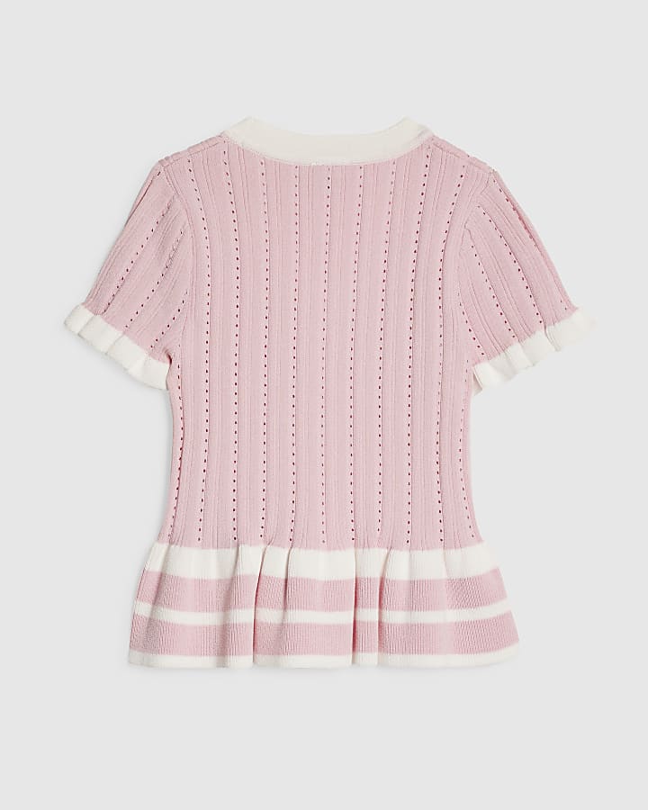 Girls Pink Stripe Peplum Top