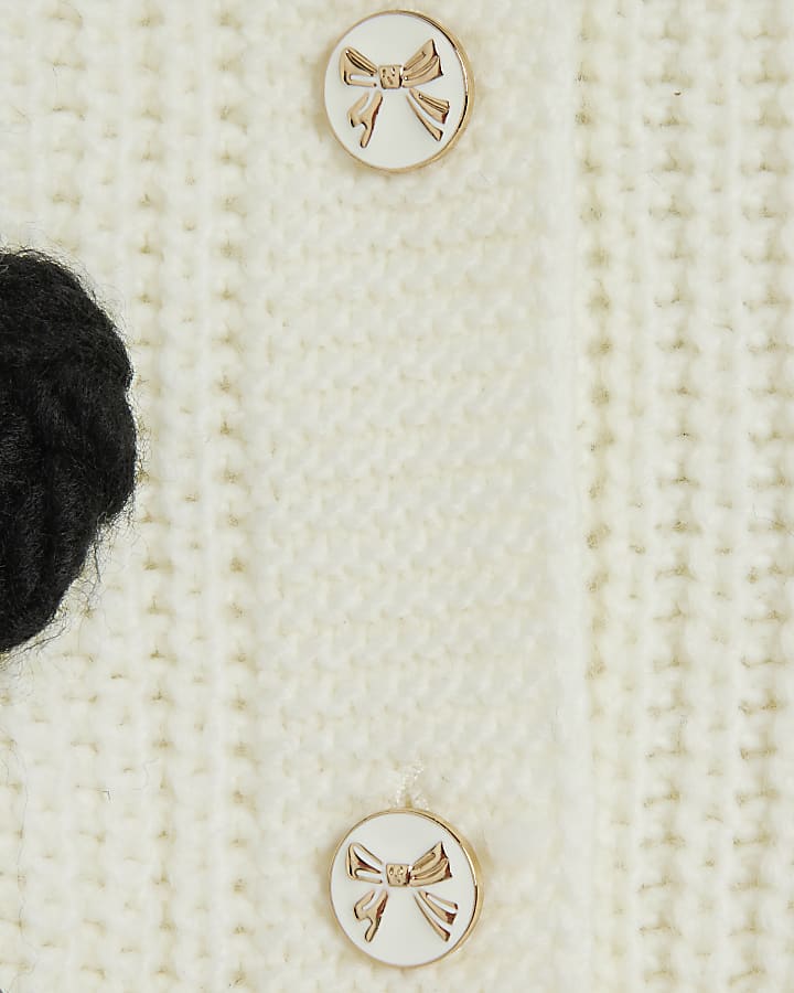 Mini Girls Cream Monochrome 3D Bow Cardigan