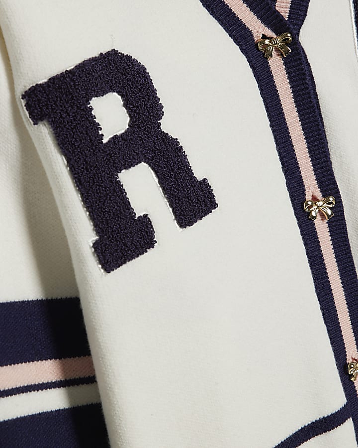 Girls White Stripe Cardigan