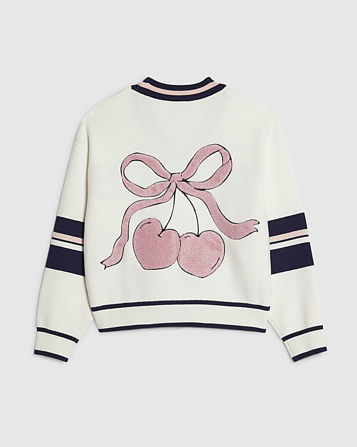 Girls White Stripe Cardigan