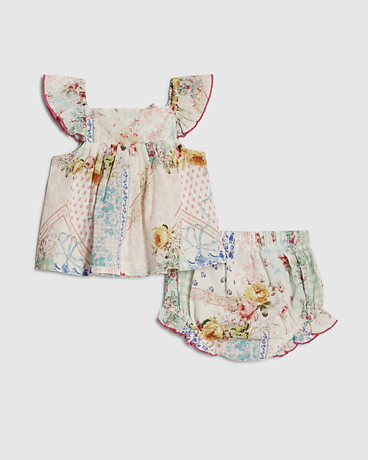 Baby Girls Pink Patchwork Bow Bloomer Set