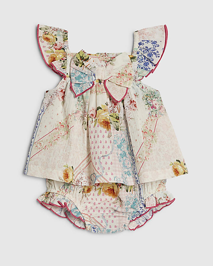 Baby Girls Pink Patchwork Bow Bloomer Set