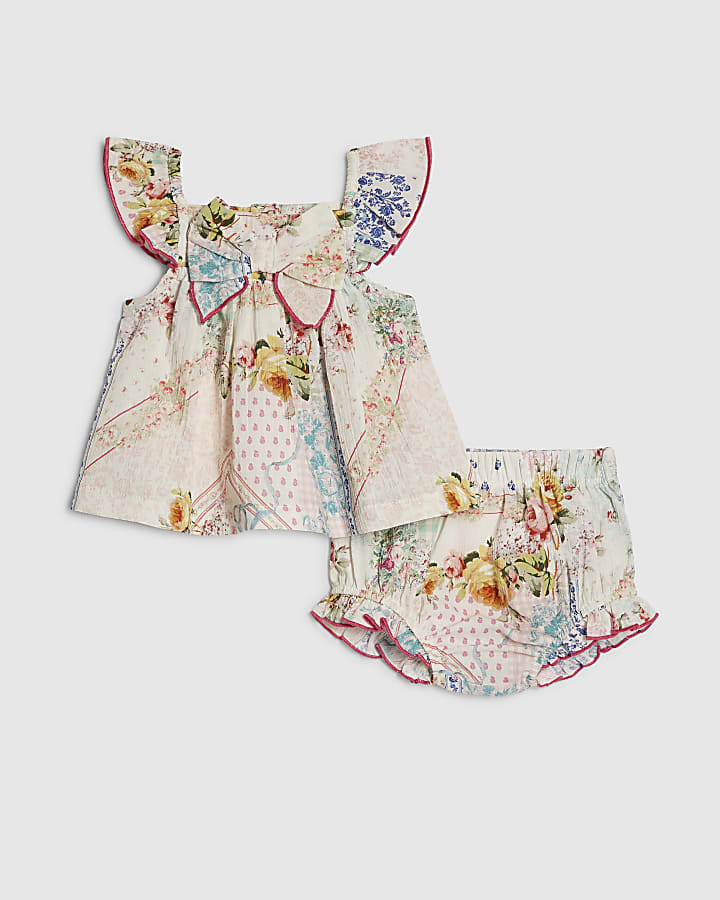 Baby Girls Pink Patchwork Bow Bloomer Set
