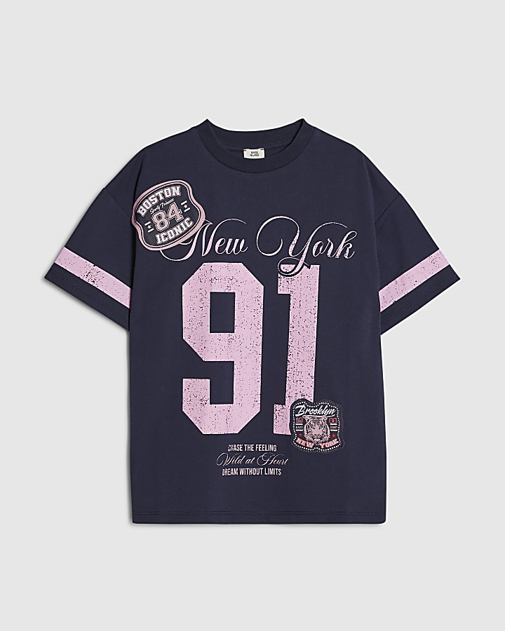 Girls Navy New York 91 T-Shirt