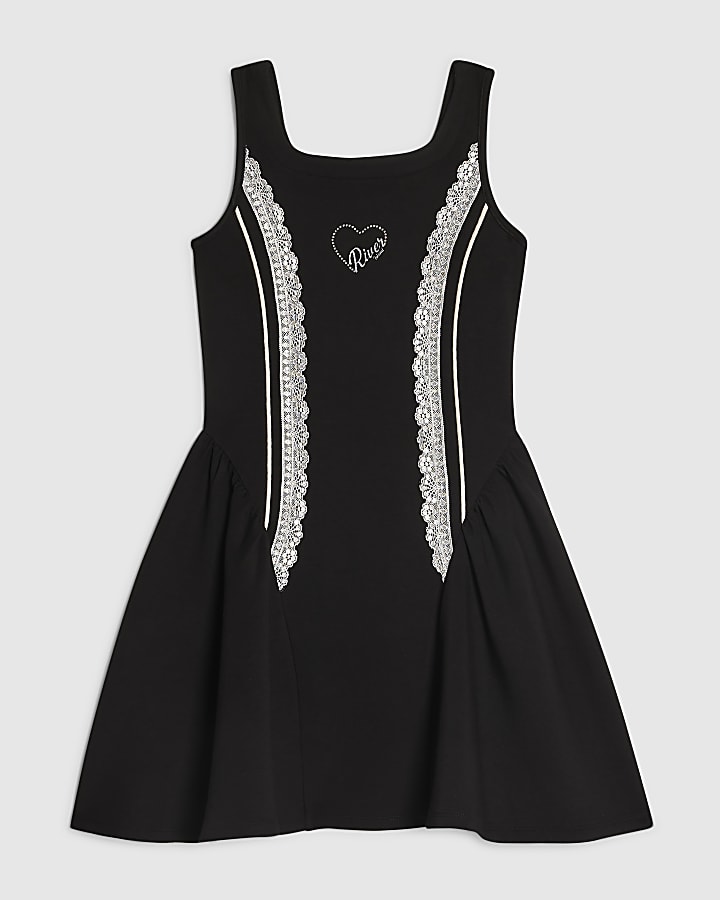 Girls Black Premium Prom Lace Dress