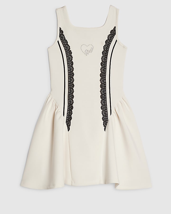 Girls Cream Premium Prom Lace Dress