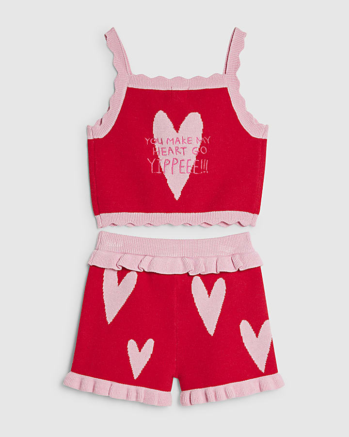 Mini Girls Red Heart Knit Top Set