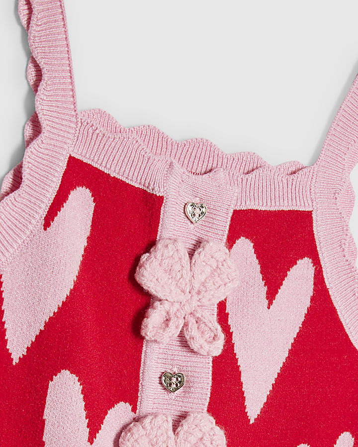 Mini Girls Red Heart Knit Top Set