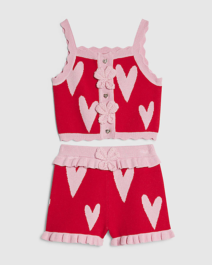Mini Girls Red Heart Knit Top Set