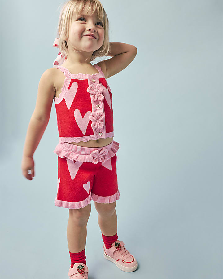 Mini Girls Red Heart Knit Top Set