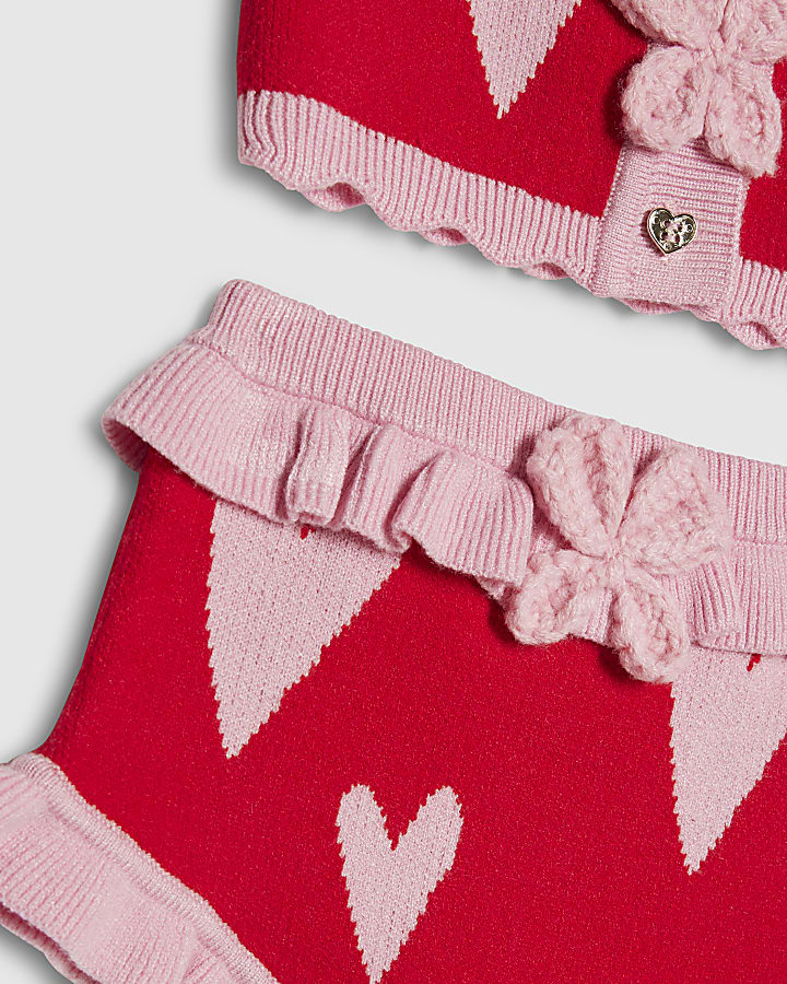 Baby Girls Red Heart Knitted Set