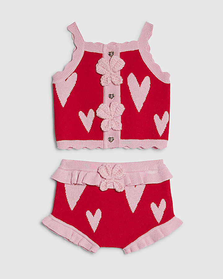 Baby Girls Red Heart Knitted Set