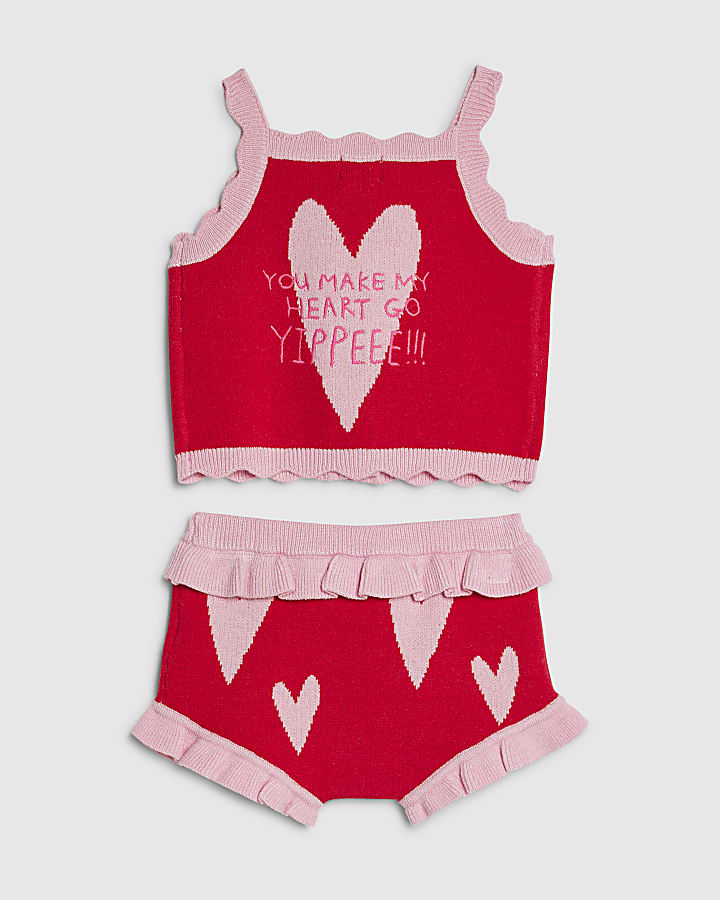 Baby Girls Red Heart Knitted Set