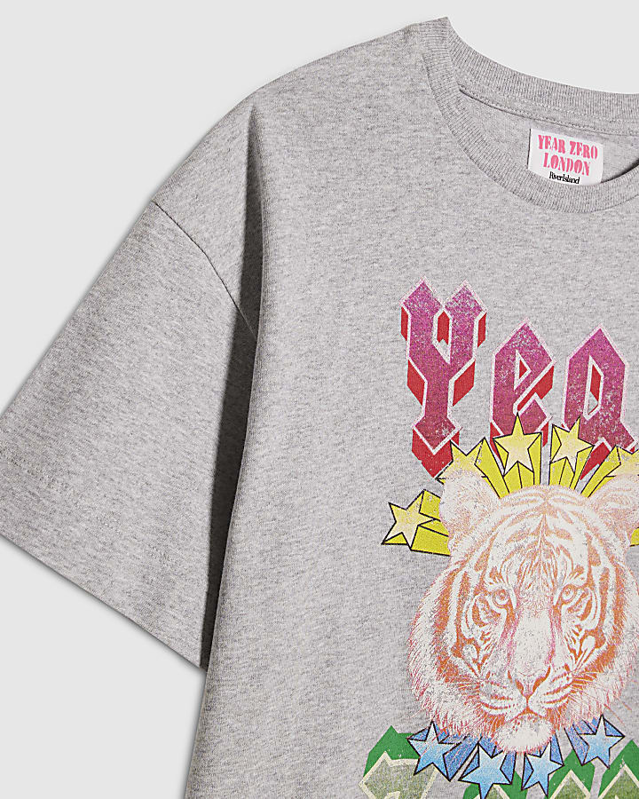 Girls Grey Year Zero Tiger Graphic T-Shirt