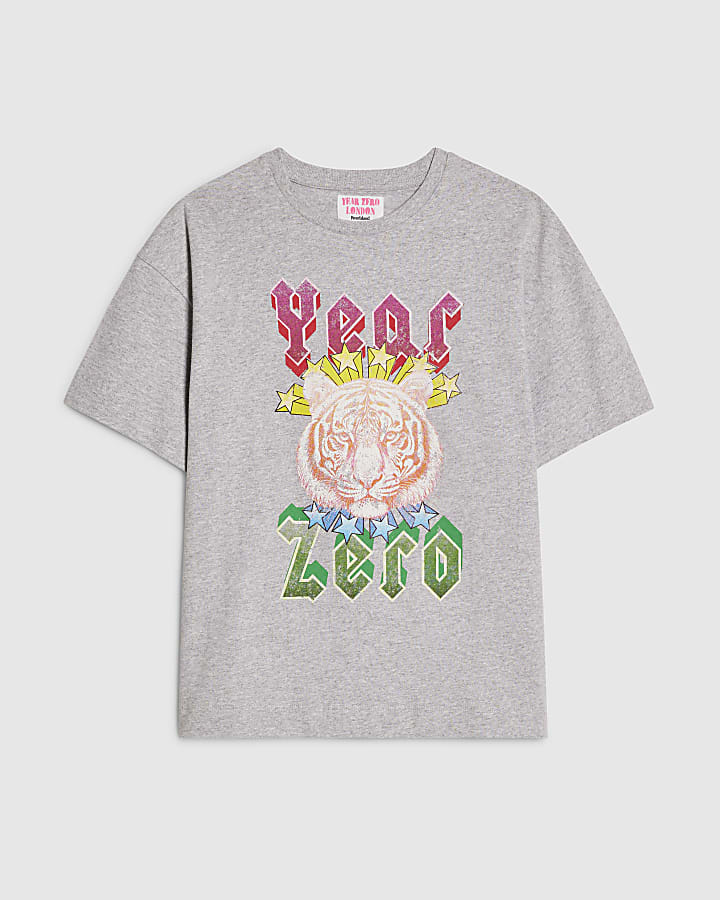 Girls Grey Year Zero Tiger Graphic T-Shirt