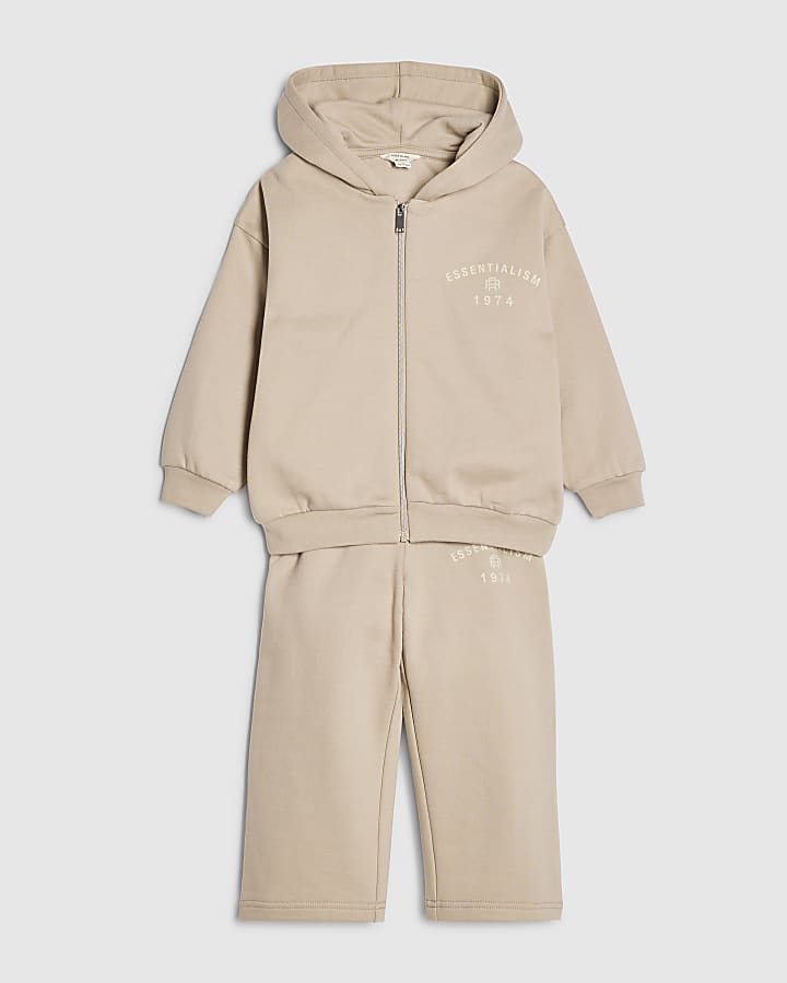 Mini Boys Beige Essentialism Hoodie Set