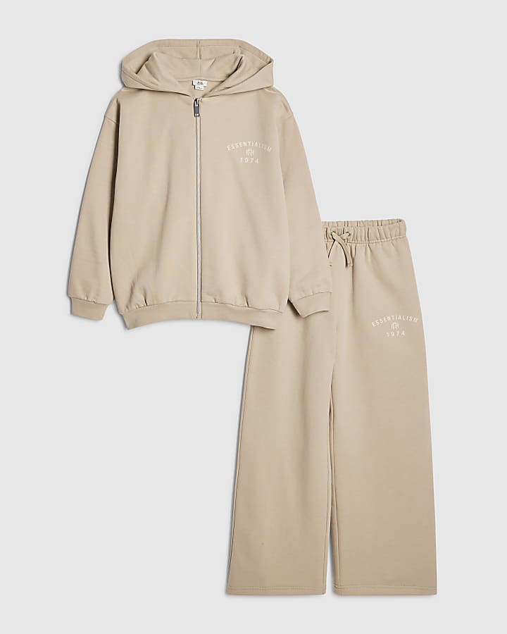 Boys Beige Essentialism Hoodie Set