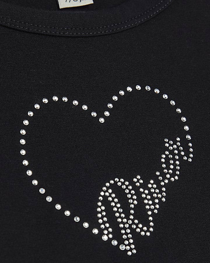 Girls Black Embellished River Heart Top