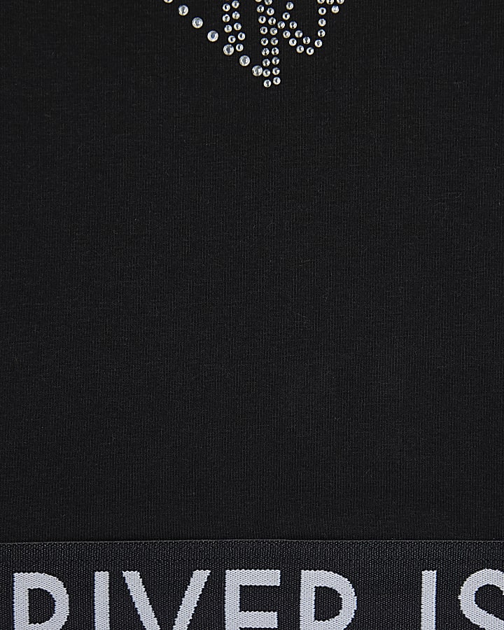 Girls Black Embellished River Heart Top