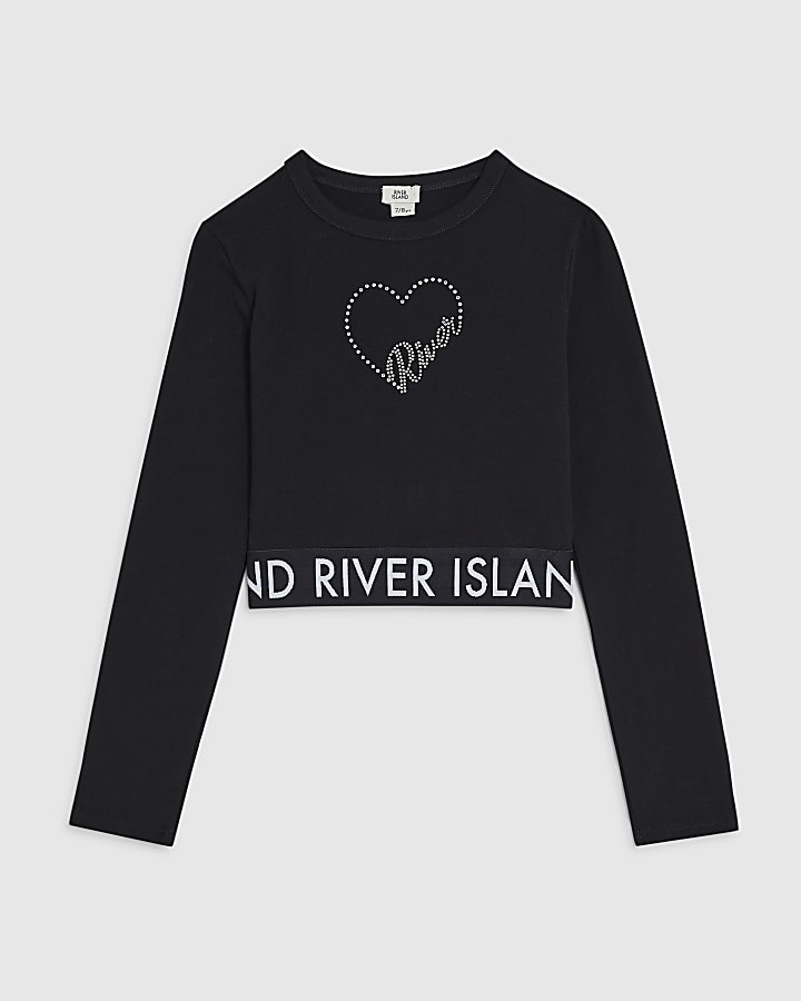 Girls Black Embellished River Heart Top