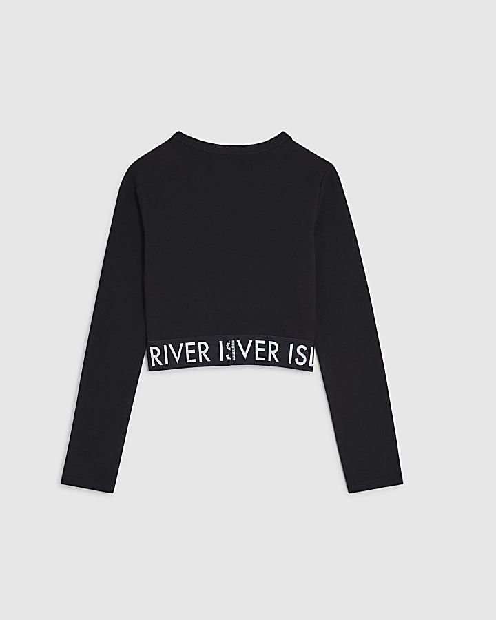 Girls Black Embellished River Heart Top