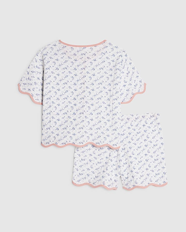 Girls White Ditsy Pointelle Pyjamas
