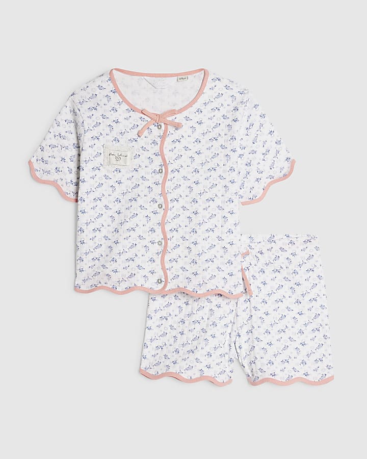Girls White Ditsy Pointelle Pyjamas