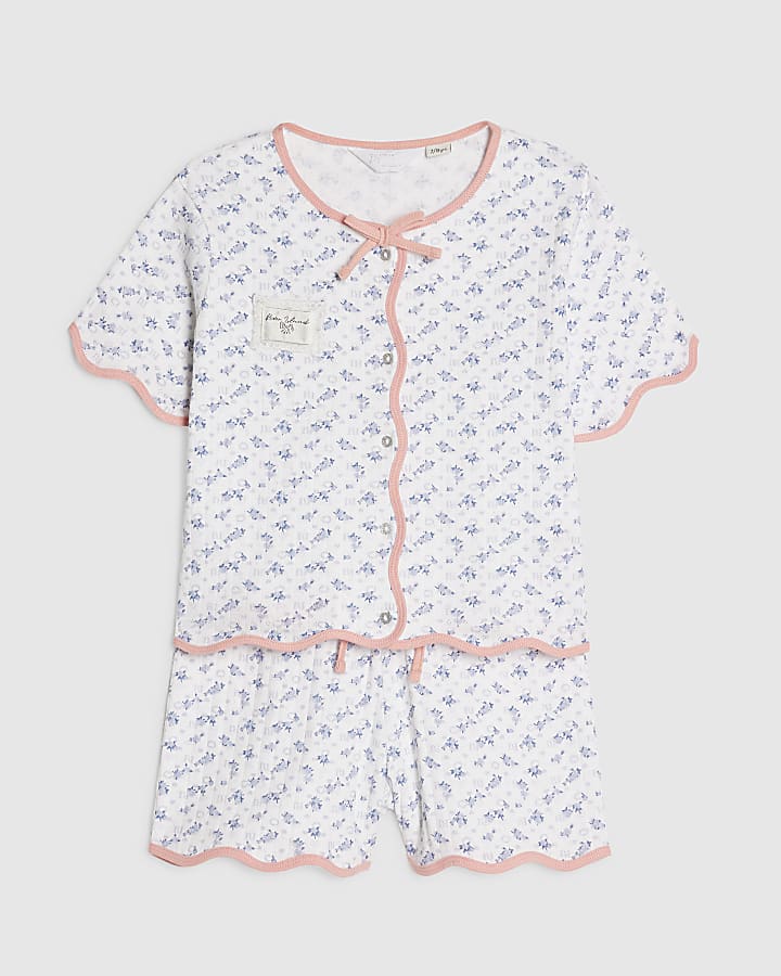 Girls White Ditsy Pointelle Pyjamas