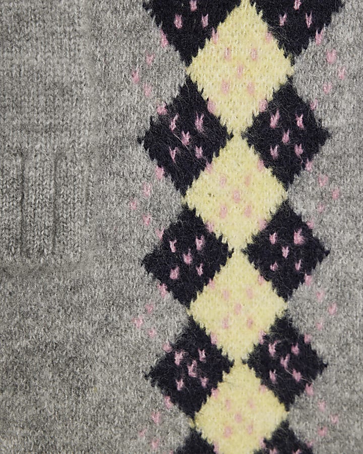 Girls Grey Argyle Cardigan And Skirt Set