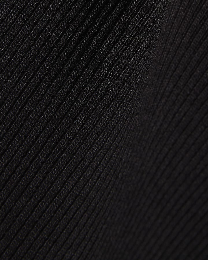 Girls Black Bow Ruffle Trim Knitted T-Shirt