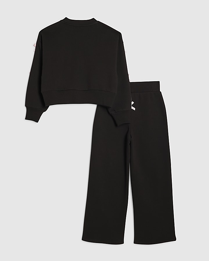 Girls Black Bow Taping Tracksuit Set