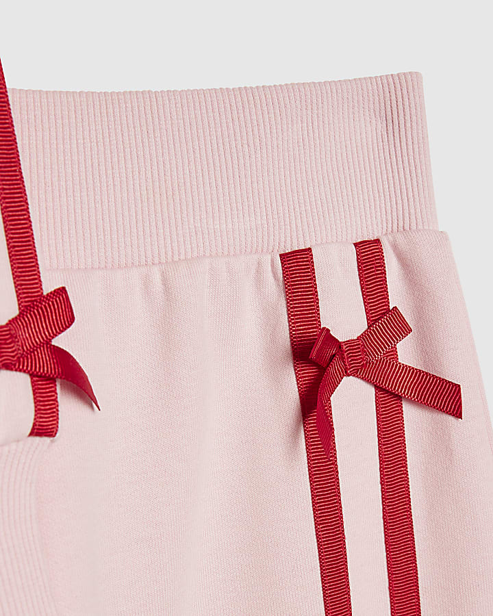 Girls Pink Bow Stripe Taping Tracksuit Set