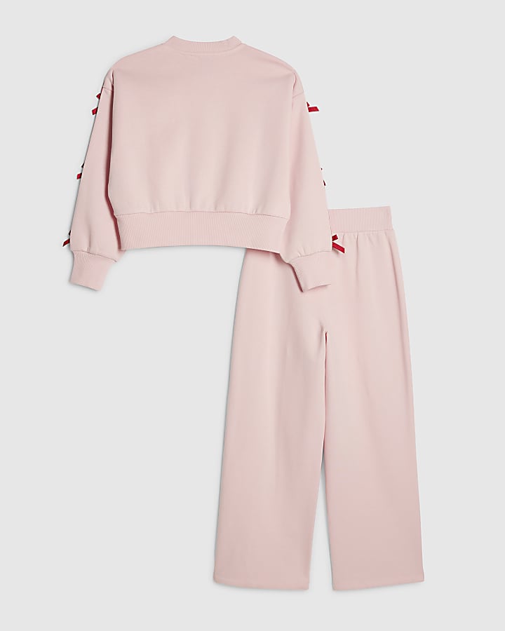 Girls Pink Bow Stripe Taping Tracksuit Set
