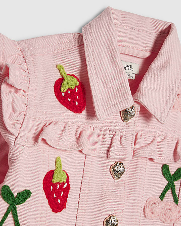 Mini Girls Pink 3D Fruit Crochet Jacket