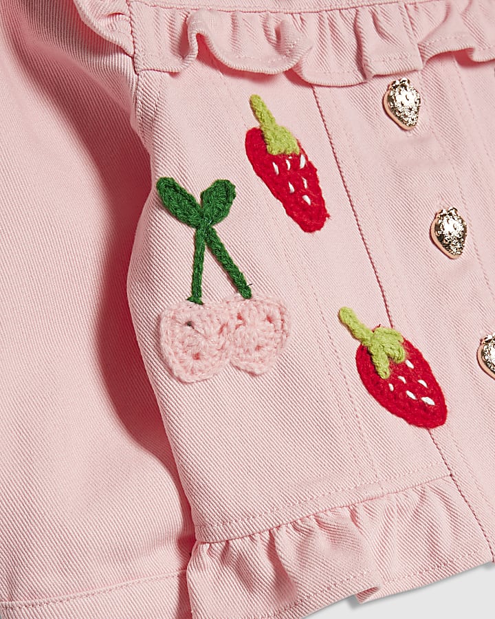 Mini Girls Pink 3D Fruit Crochet Jacket