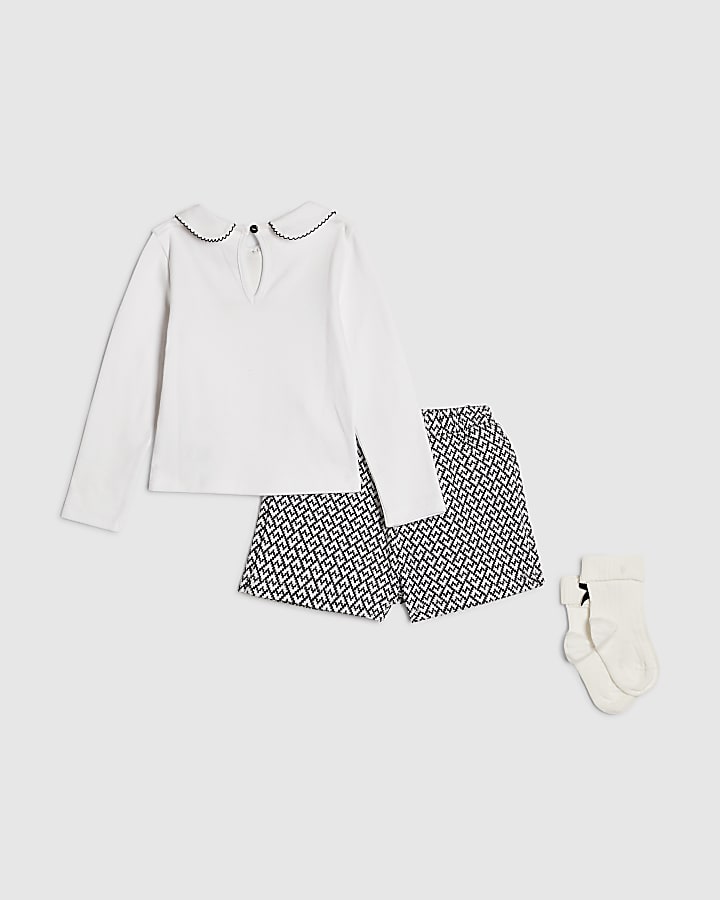 Mini Girls White Bow Top And Skort Set