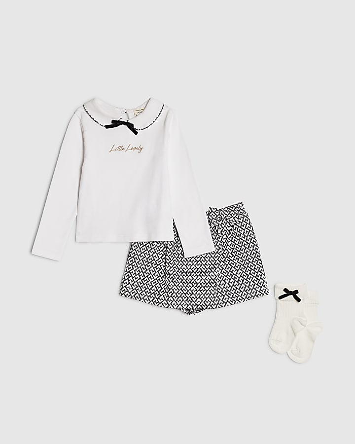 Mini Girls White Bow Top And Skort Set