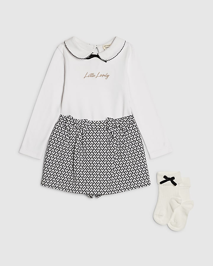 Mini Girls White Bow Top And Skort Set