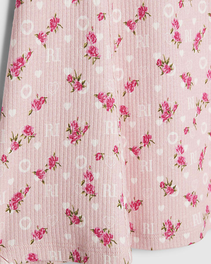 Mini Girls Pink Floral Collar Dress