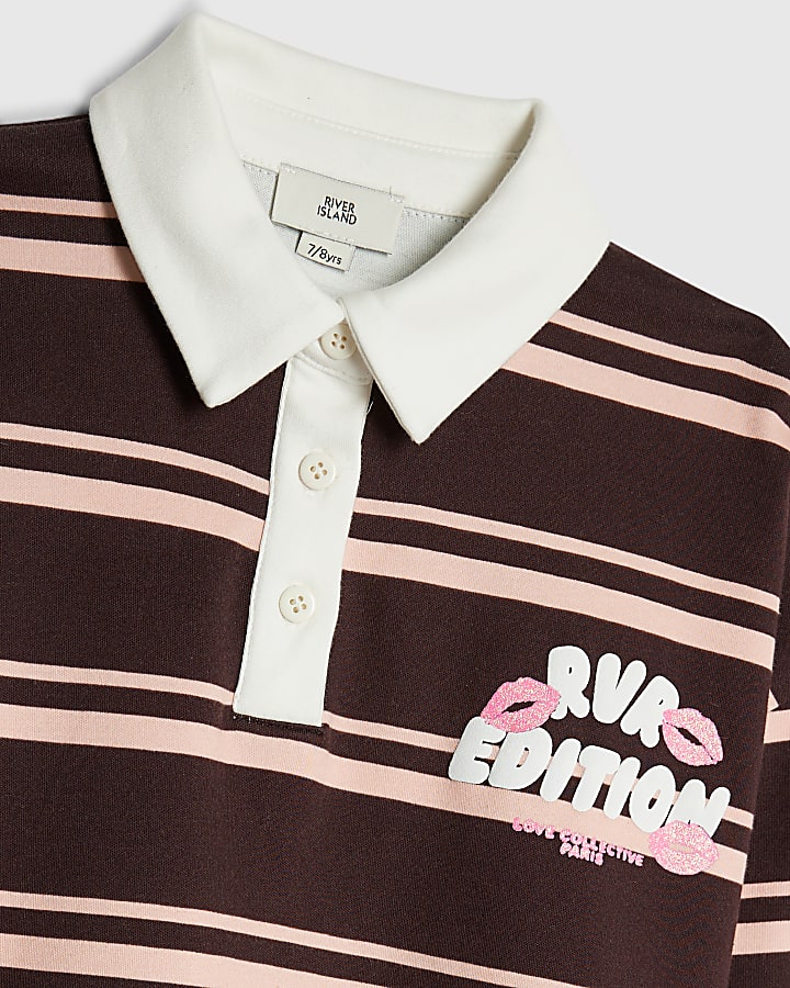 Girls Brown Stripe RVR Rugby Top