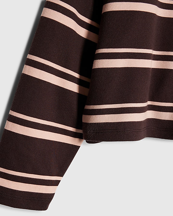 Girls Brown Stripe RVR Rugby Top