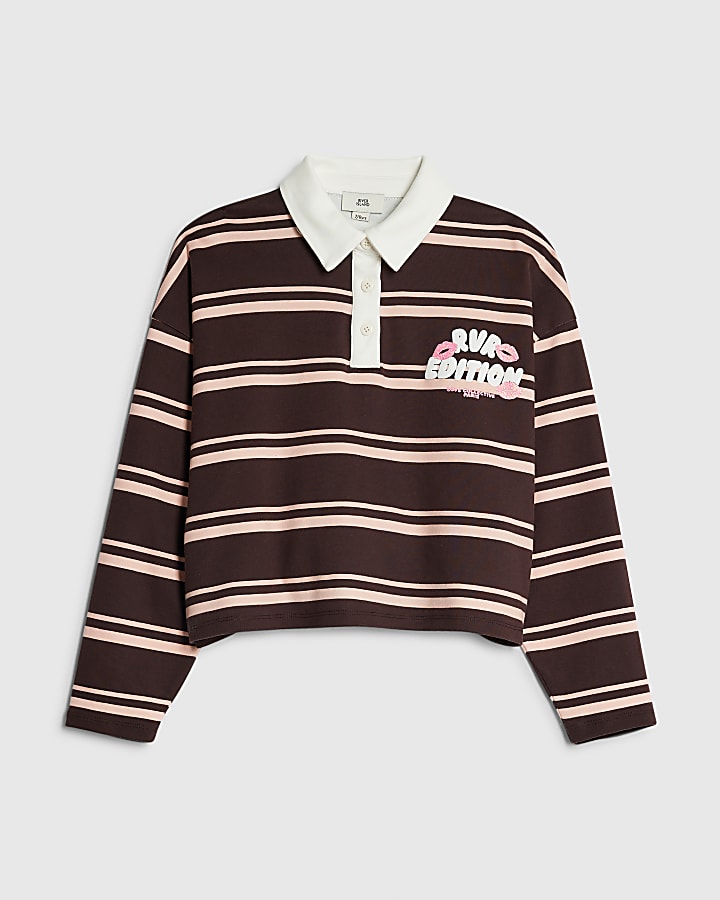 Girls Brown Stripe RVR Rugby Top