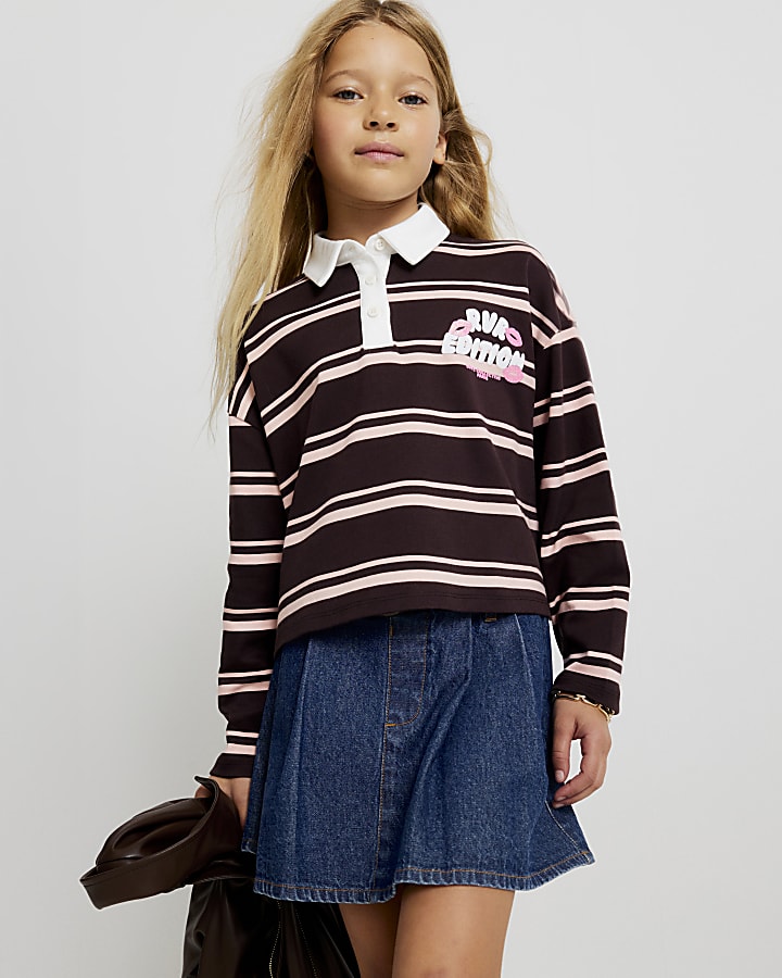 Girls Brown Stripe RVR Rugby Top