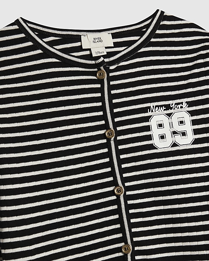 Girls Black Striped Cardigan Set