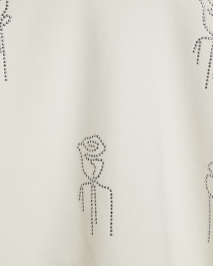 Girls Cream Embellished Hoodie